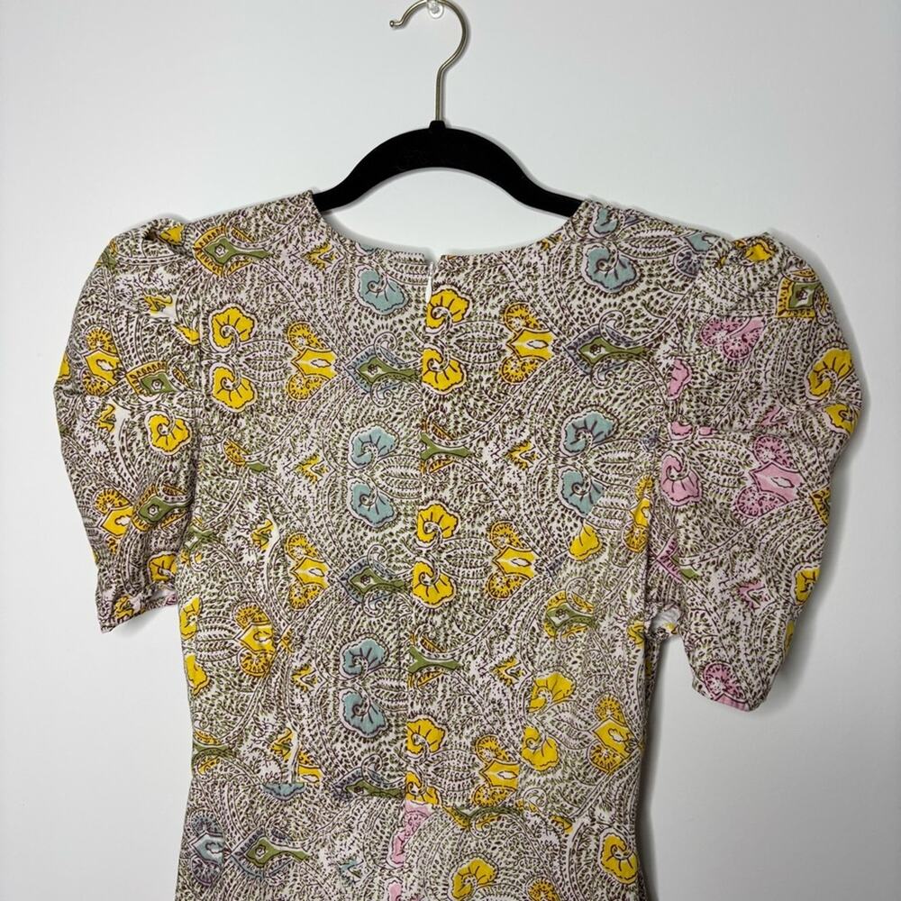 Anna Cate Midi dress puffy sleeves floral colorful 100% cotton lined size XS - Picture 6 of 7
